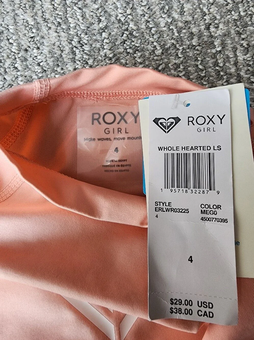 Roxy Whole Hearted Long Sleeve Rashguard Top Size 4 In Rose NWT